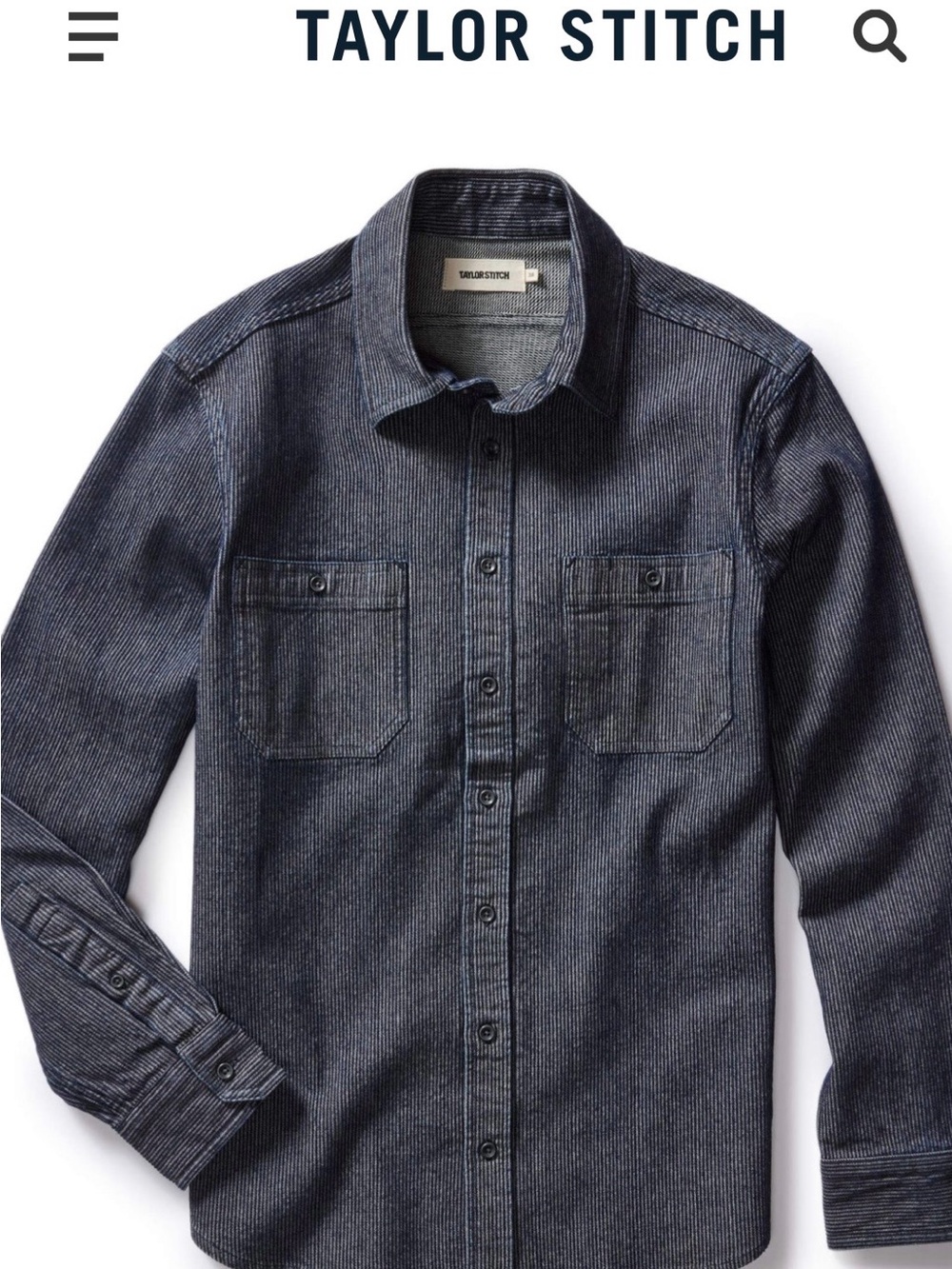 TAYLOR STITCH — Men’s Utility  Shirt in Rinsed Indigo Stripe, size Medium.